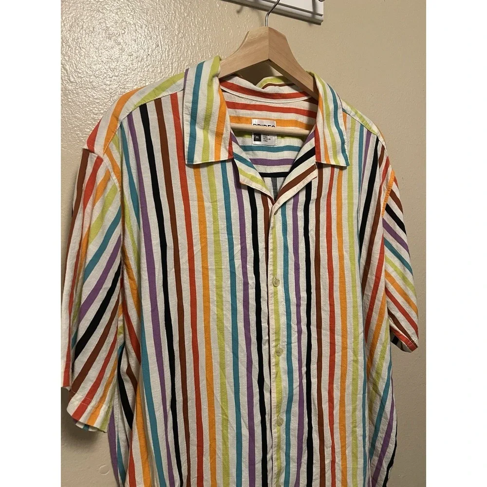 Target Pride Rainbow Striped Button Up‎ Short Sleeved Shirt LGBTQ+ 2022 Size XXL